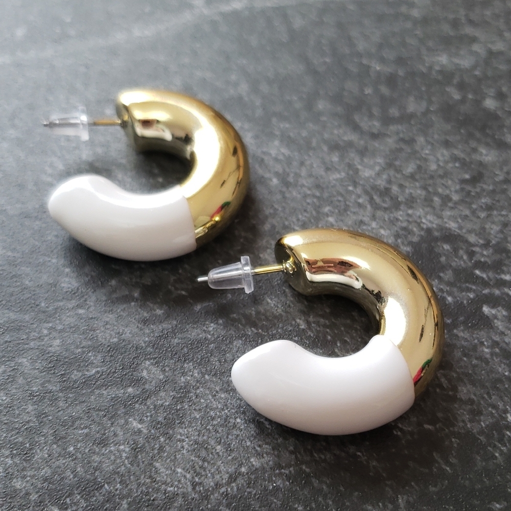 Gold and White Chunky Hoop Earrings - Women Jewelry